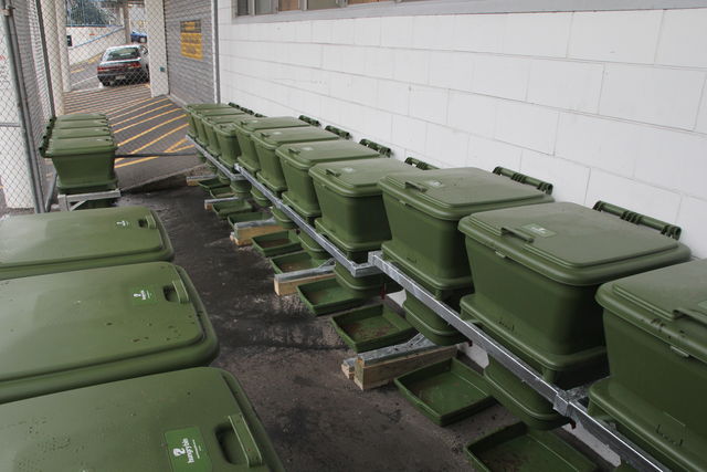 Hungry Bin Worm Farm - The 20 hungry bins initially installed at Auckland Council's Graham Street site processed the organic waste generated by the approximately 500 staff on-site.
