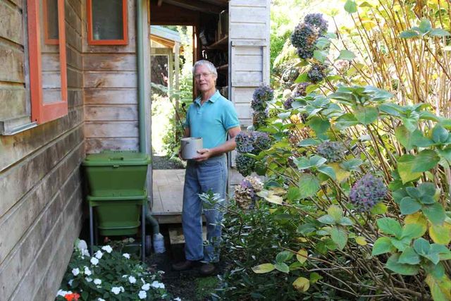 Hungry Bin Worm Farm - John Bell keeps his hungry bin right by his back door where it is convenient to use.